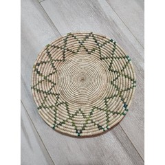Handmade Woven Wall Plate Green Geometric Natural Fiber 9.5 Inch Boho Decor