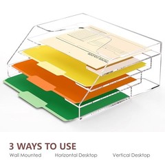 Acrylic Desk File Mail Organizer Wall Mounted, 4-Tier Hanging File 4 Tier