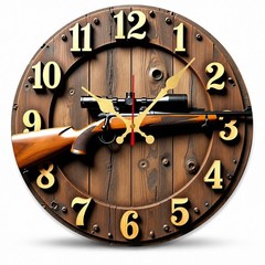 Winchester Rifle Wood Style Round Silent Wall Clock Hunting Decor 10in