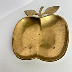 Solid Brass Apple Dish India Vintage Trinket Tray Fruit Decor 6in Mid Century 6″