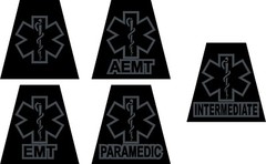 Reflective subdued Black EMT PARAMEDIC AEMT Tetrahedron Helmet Decal You Pick