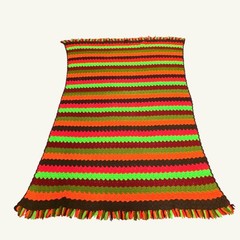 Vintage Crochet Afghan Blanket Throw Stripes handmade Boho Style Fringe Cozy
