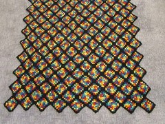 VTG Crochet Granny Square Throw Blanket Afghan Black Multicolor 75×50” Roseanne