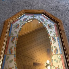 Vintage Octagon Floral Accent Mirror Framed Wood Multicolor Wall Mounted RARE