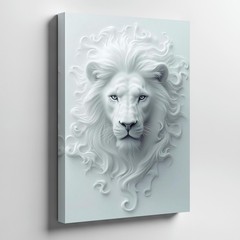 White Lion 3D Effect Canvas Wall Art Animal Print Modern Home Decor Design