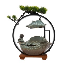 Desktop Waterfall Fountain Indoor Tabletop Ornament Resin Monk Feng Shui