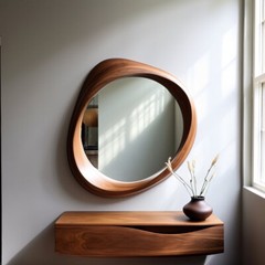 Antique Walnut Wooden Frame Mirror | Home Decor Irregular | Asymmetrical Mirror