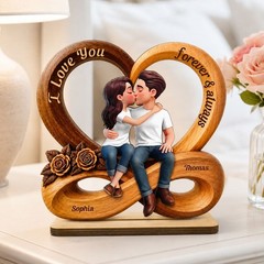 Custom Photo Infinity Heart 2-Layer Wooden Block, Forever Always Couple Gift