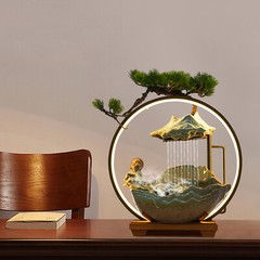 Desktop Waterfall Fountain Indoor Tabletop Ornament Resin Monk Feng Shui