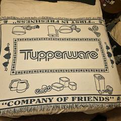 Vintage 90’s Tupperware Branded Cotton Afghan in Cream and Country Blue