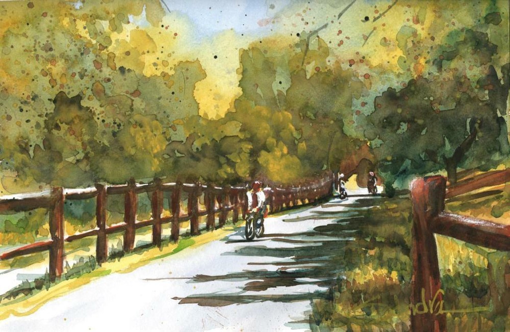 Ojai Bike Path #2 : Signed LE Art Print : Sandra Watercolors California