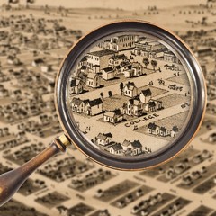 1891 Bird’s Eye View Drawing of Aurora, Missouri in Warm Sepia