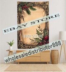 Holly Border tapestry rustic writing holiday decor indoor wall 59X82 in
