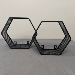 Metal Hexagon Shape Wall Decor Black 9.5×9” & 8.5×8”