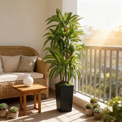 Artificial Dracaena Tree with Lights, 5Ft Fake Plants Black Tall Planter Indoor