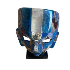 Vintage Mexican Stone Mosaic Mask Lapis Lazuli Abalone Aztec Mayan Folk Art 8in