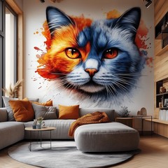 Cat Face Wall Decal | Two-Tone Watercolor Cat Sticker