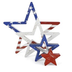 4Th of July Decorations Stars Set of 4, Red White Blue Decor, Patriotic Memorial