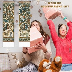 2 Pack Deer and Tree Vertical Tapestry, Folk Art Style Wall Tapestry with Tas…