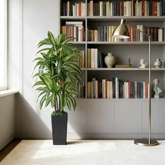 Artificial Dracaena Tree with Lights, 5Ft Fake Plants Black Tall Planter Indoor