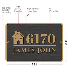 Personalized Home Address Sign Aluminum 12″ x 8″ Custom House Number Plaque USA