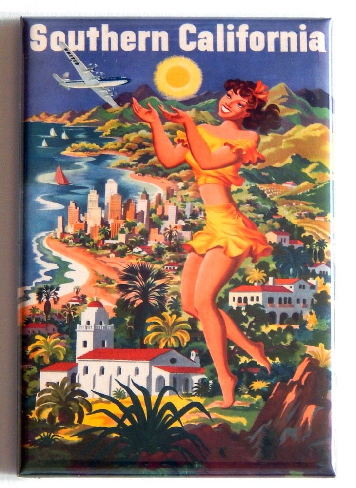Southern California FRIDGE MAGNET travel poster style C