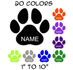 Custom Name Paw Sticker Vinyl Decal – Dog Cat Pet Puppy Love Wall Decor Car