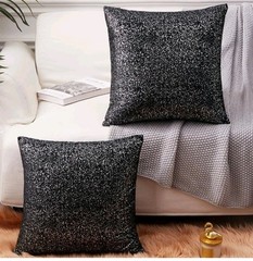 Pillow Cover Soft Velvet 18×18 Black Silver Elegant Pair Sofa Couch Bed Wedding