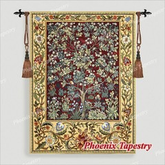 MEDIUM William Morris Tree of Life Fine Art Tapestry Wall Hanging, RUBY 47″x33″