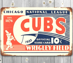 Chicago Cubs 1933 Score Card 8 x 12 Vintage Novelty Metal Sign Made In USA New!