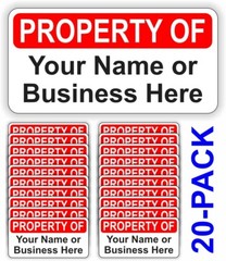 Custom Printed PROPERTY OF Vinyl Stickers Decals ~ Your Name or Business Info