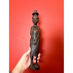Hand Carved Wooden Woman Figurine Statue Made in Tanzania Tribal Art Decor
