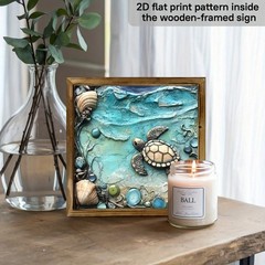 3D Relief Sea Turtle Seashell Ocean Wooden Plaque Coastal Bathroom Wall Decor