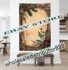 Holly Border tapestry rustic writing holiday decor indoor wall 59X82 in