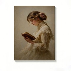 Vintage Lady Reading Canvas Painting 2DFlat Frameless Wall Art Home Office Decor