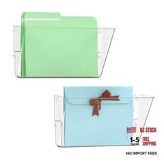 Single Pocket Wall File Holder Hanging Wall Organizer, Wall Mount 2 Pack Clear