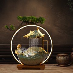 Desktop Waterfall Fountain Indoor Tabletop Ornament Resin Monk Feng Shui