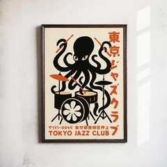 Octopus Drummer Poster Tokyo Jazz Club Print Retro Music Room Wall Decor