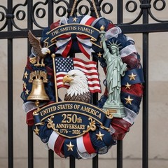 Personalized America 250th Anniversary Wood Wreath 1776-2026 Patriotic Door Sign