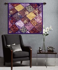 40″ Purple Wall Hanging Handmade Art Square Branded Gift Tapestry Vintage Beaded