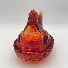 Vintage Amberina Hen on Nest Covered Dish Red 6in Read Description