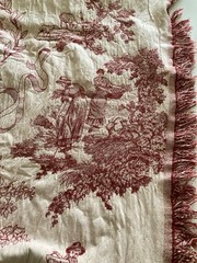 Vintage Red Toile 100% Cotton Tapestry Throw Blanket Farm Countryside Fringe