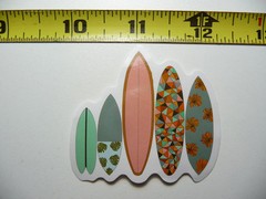 VARIOUS SURFBOARDS LINED UP SMALL STICKER DECAL TROPIC SCENE VACATION TRIP