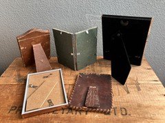 Vintage lot of 5 various silver and leather empty picture frames.