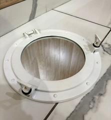 White Nautical Porthole Mirror 12in Aluminum Maritime Ship Window Wall Decor