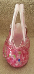 Art Glass pocketbook purse glass 8.75″ tall pink green blue white c42856
