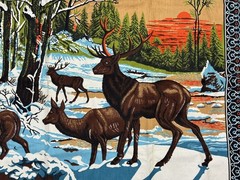 Vintage Tapestry Wall Hanging 37”x52” Deer Forest Winter Scene Made In Turkey