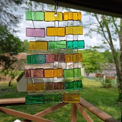 Handmade Fused Art Glass Suncatcher Purple Amber Green Teal Yard Art