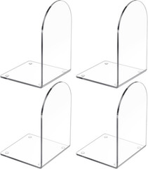 4 Pcs Acrylic Bookends, Clear Book Ends for Heavy Books, Bookend Holders for She