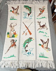 VTG Outdoors Wildlife Afghan Granny Throw Blanket Hunting Fishing Fish Deer Duck